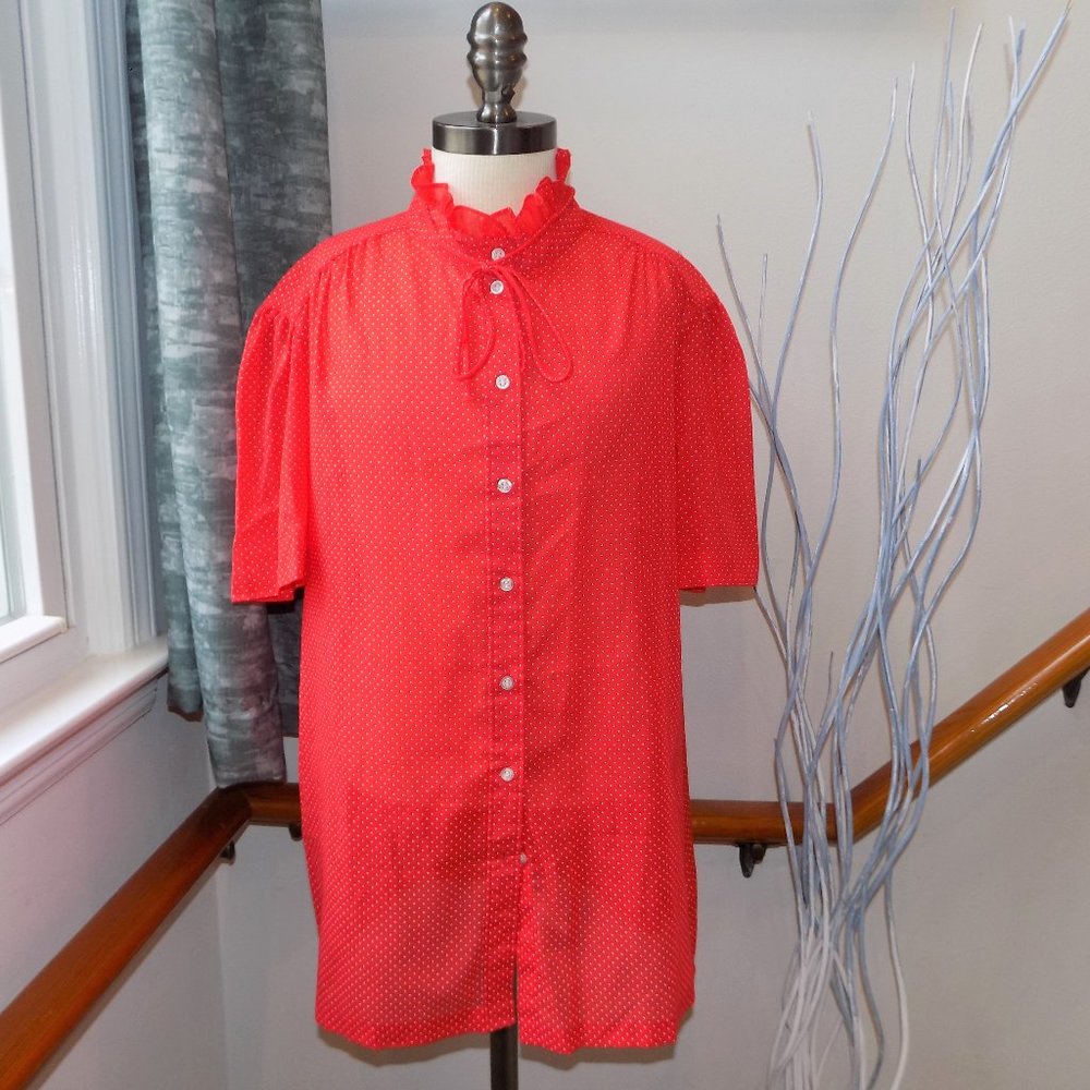 SHIP'N SHORE Vintage Rd & White Polka Dot Blouse Plus Size 16